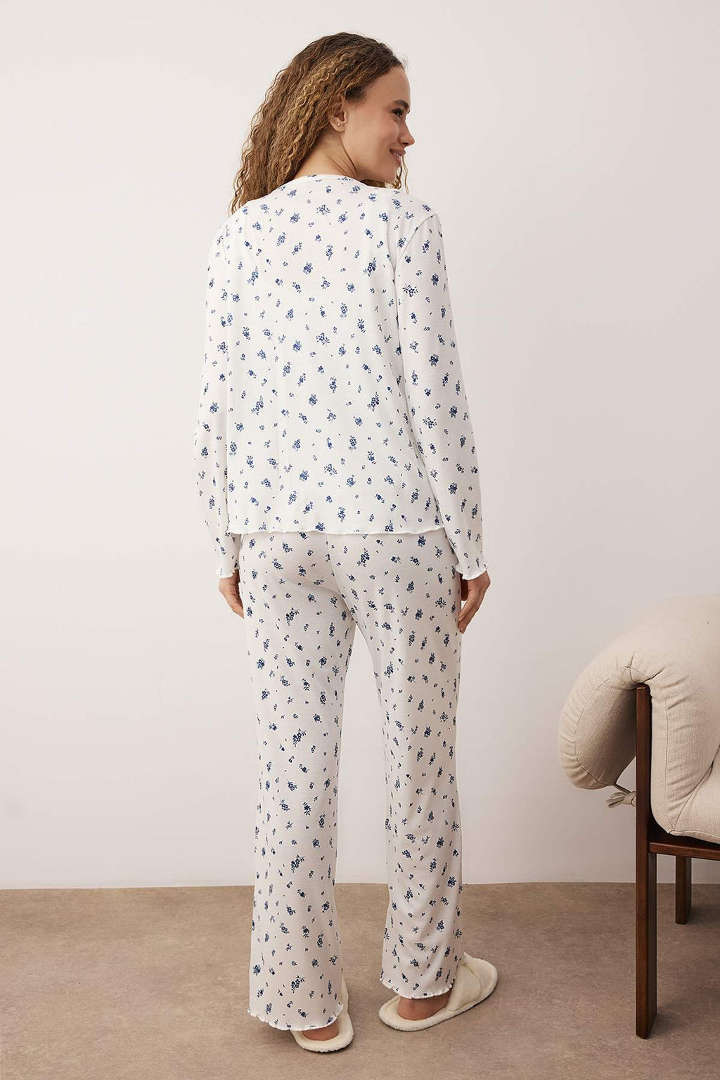 Siyah-Beyaz Bask?l? Kaskorse Orme Pijama Tak?m? THMAW26PT00179