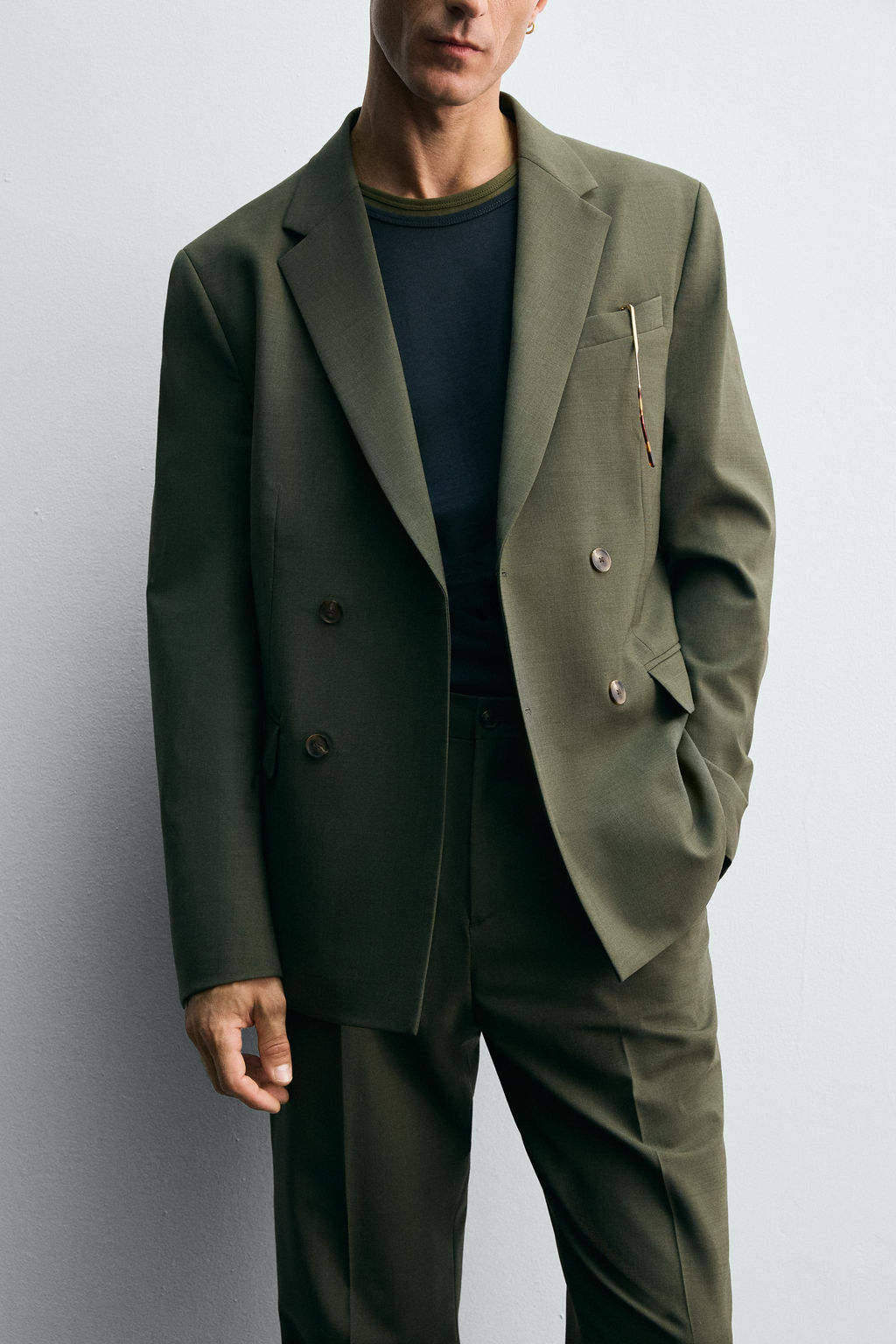 DOUBLE-BREASTED WOOL SUIT BLAZER - Zara фото 5