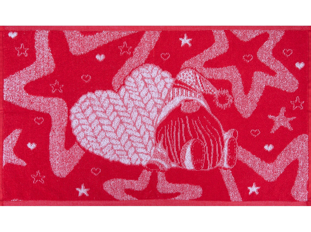 6с104.411ж1 Гном и сердце (красный3) Полотенце махровое 67х40см