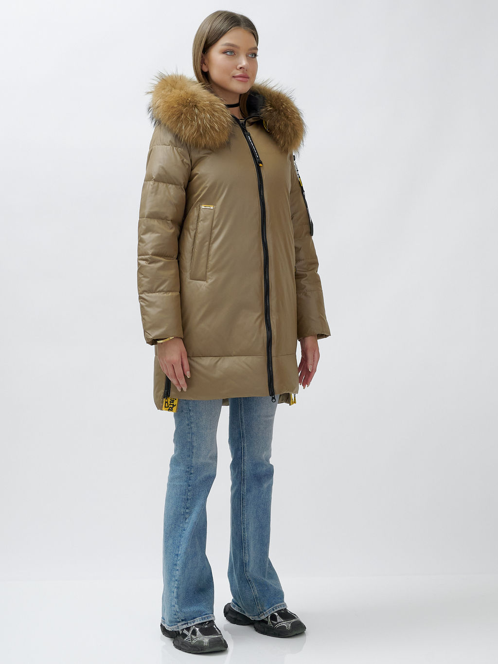 Куртка зимняя HaiLuoZi 871K женская коричневая с мехом енота утеплитель 260 г/м² - Mtforce фото 4