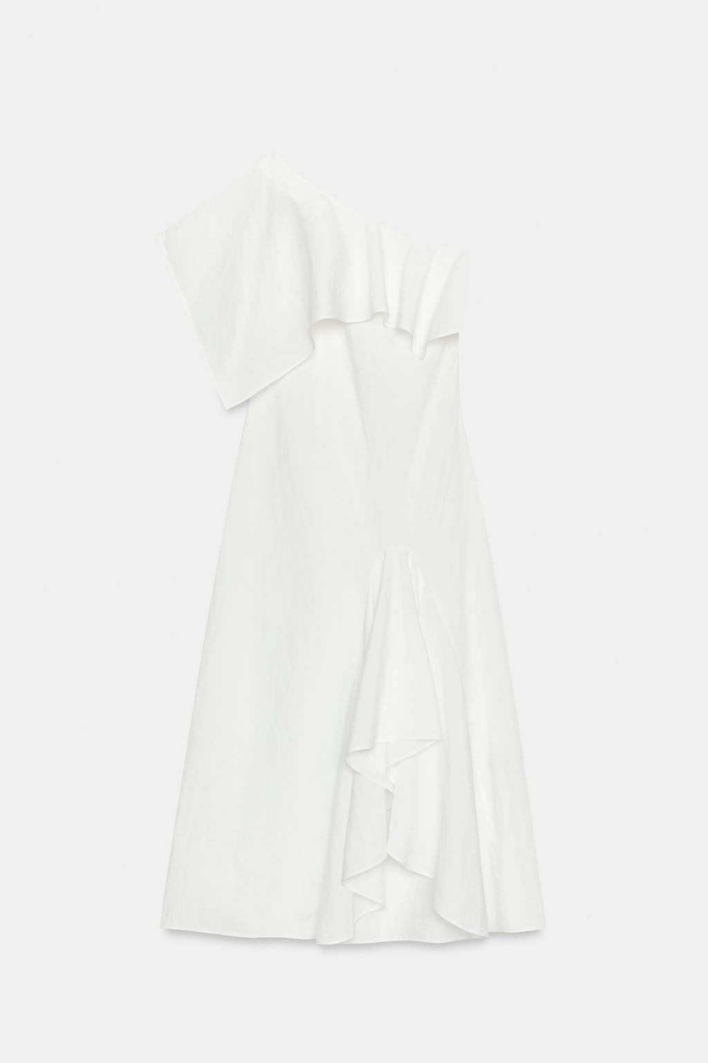 ZW COLLECTION ASYMMETRIC LINEN BLEND DRESS WITH RUFFLES - Zara фото 5