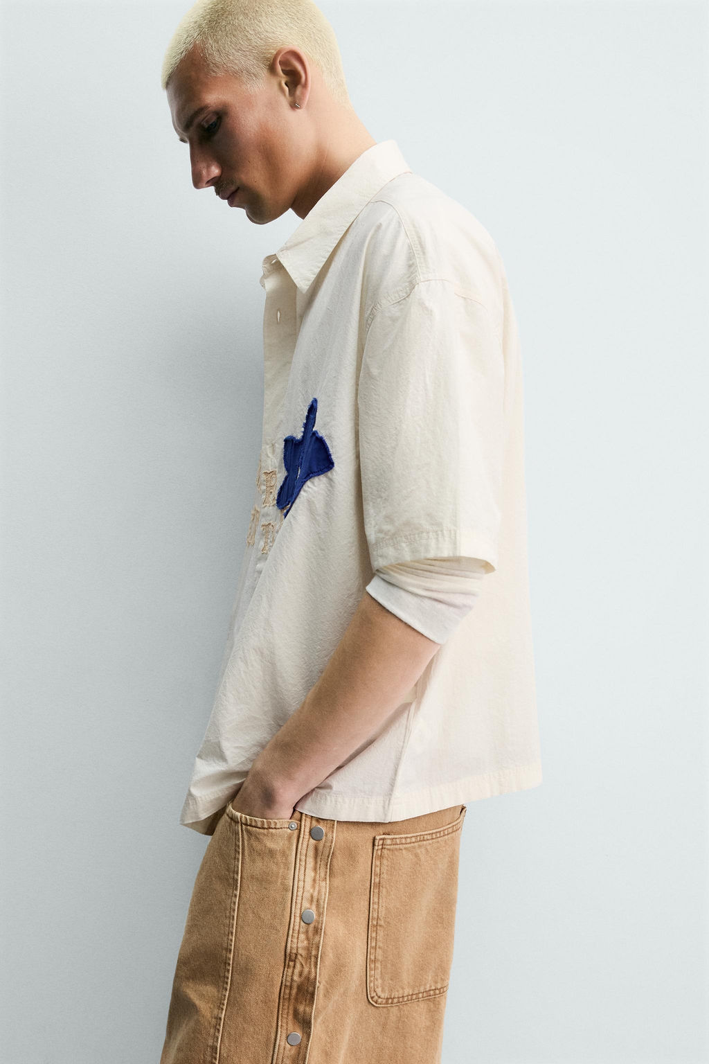 CAMISA RELAXED FIT TEXTO PARCHES / Crudo - Zara фото 7