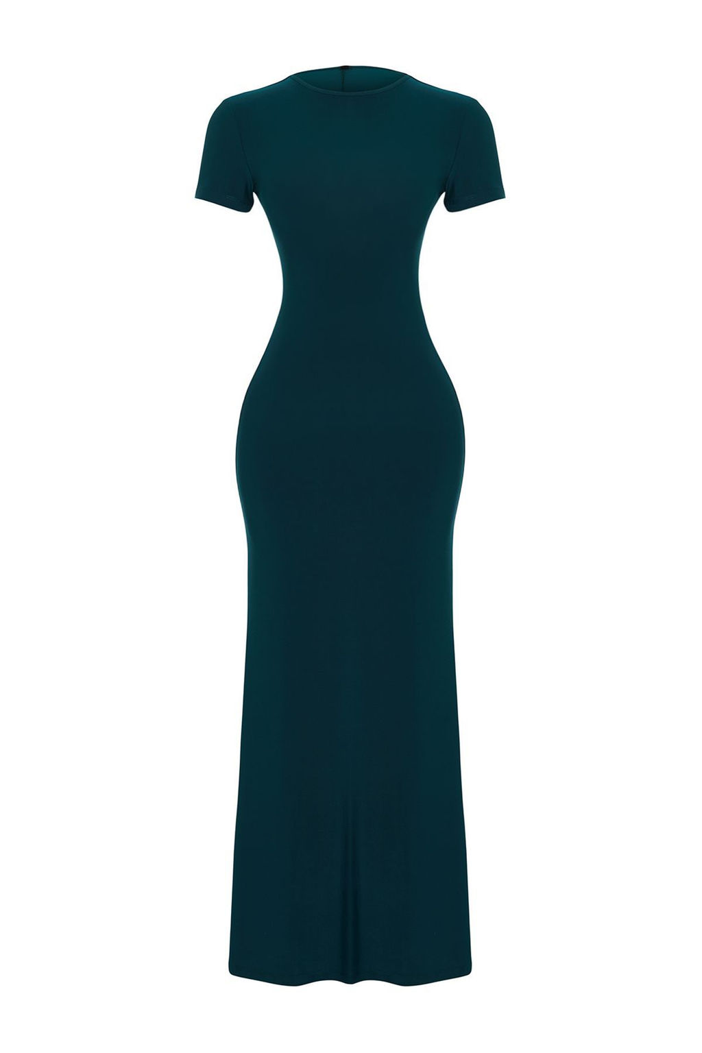 Zumrut Yesili K?sa Kol Vucuda Oturan Bisiklet Yaka Esnek Orme Maxi Kalem Elbise TWOSS24EL00097