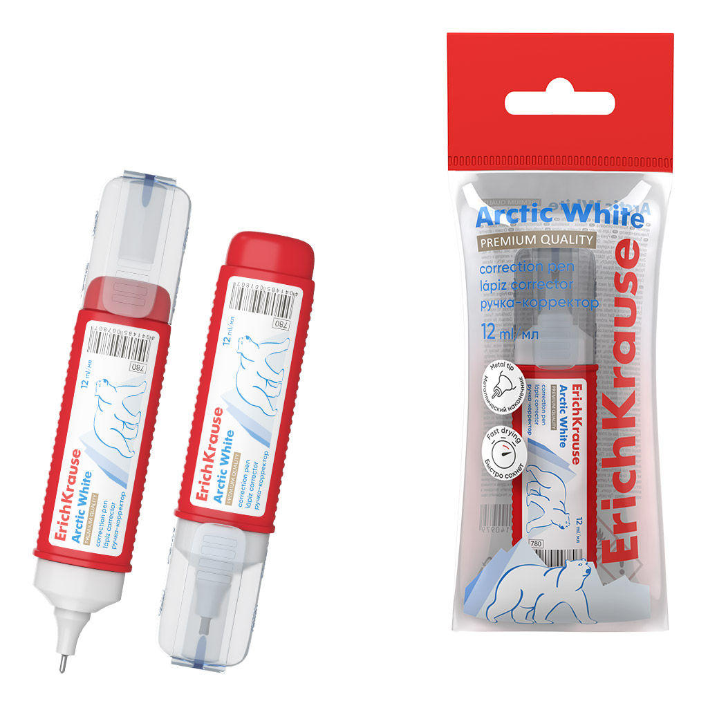 АКЦИЯ Цена за 12 шт. Ручка-корректор ErichKrause Arctic white, 12мл (в пакете по 1 шт.)