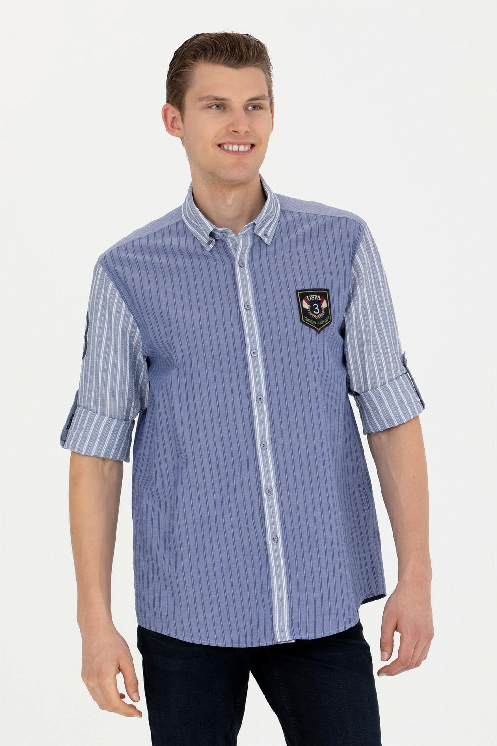 Мужская темно-синяя рубашка с длинным рукавом - U.s. polo assn фото 8