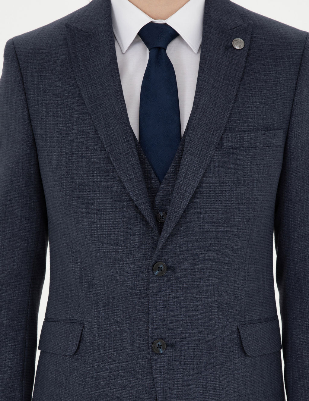 Lacivert Ekstra Slim Fit Yelekli Tak_m Elbise