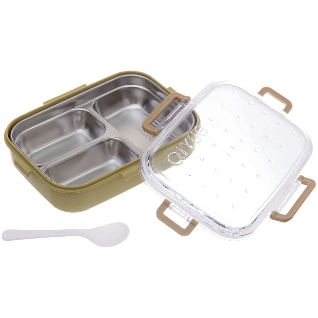 Ланч-бокс пластиковый "SEGRETO" (3отделения с ложкой) 22*17*7см оливковый