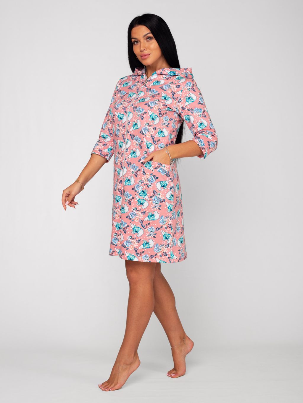 Халат женский футер начес на молнии УЮТ РОЗОВЫЙ - Domtrik фото 3