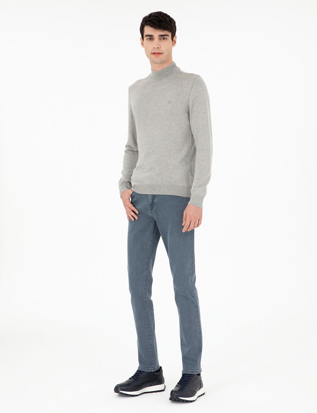 A__k Gri Melanj Slim Fit Yar_m Bal_k__ Yaka Basic Triko Kazak - Pierre cardin фото 4