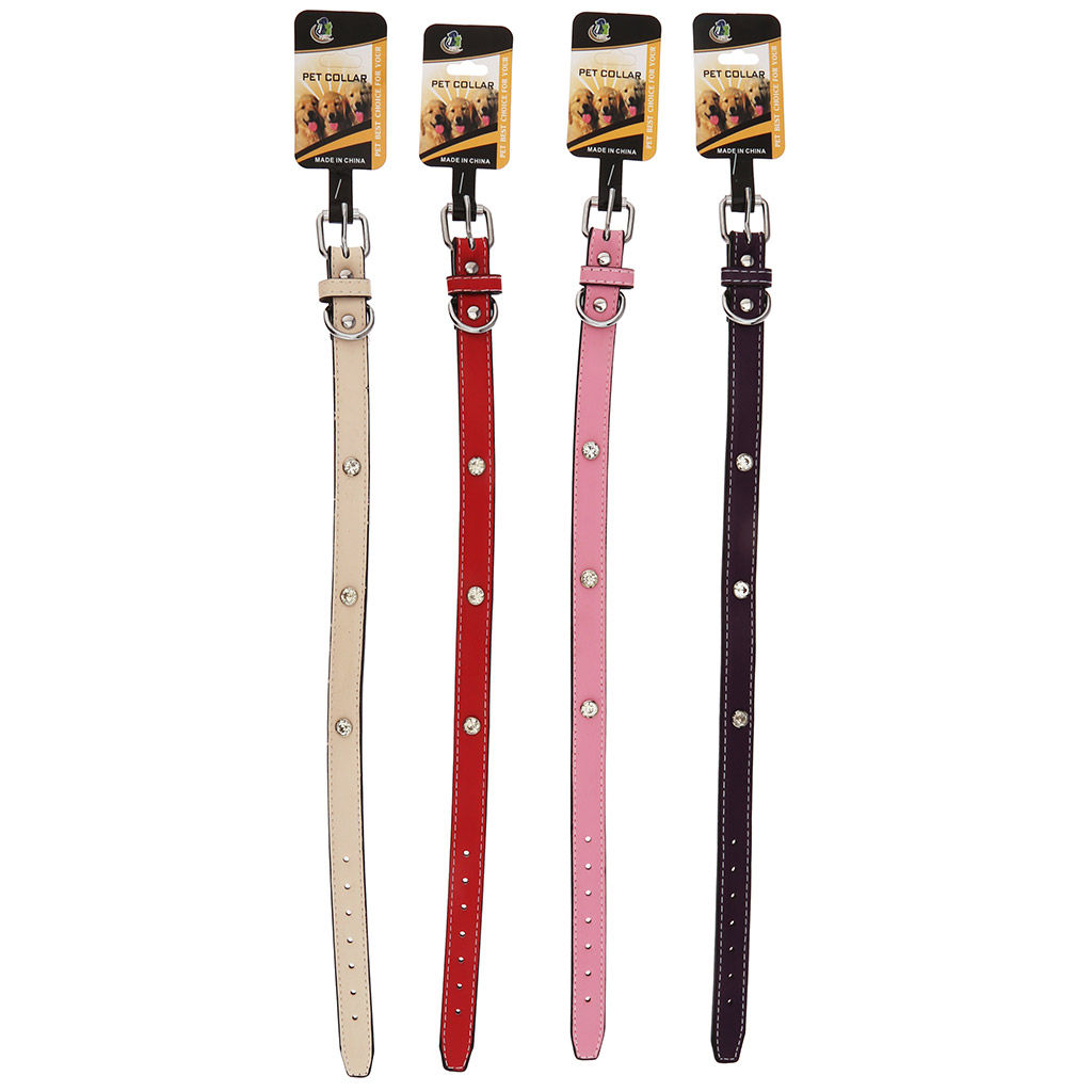 Пэт тойс (Pet toys) Ошейник для собаки Стразы 1,9х45см, металлическая застежка, под кожу, с декором, на картоне, цвета в ассортименте: красный, фиолетовый, розовый, бежевый (Китай)  фото 5
