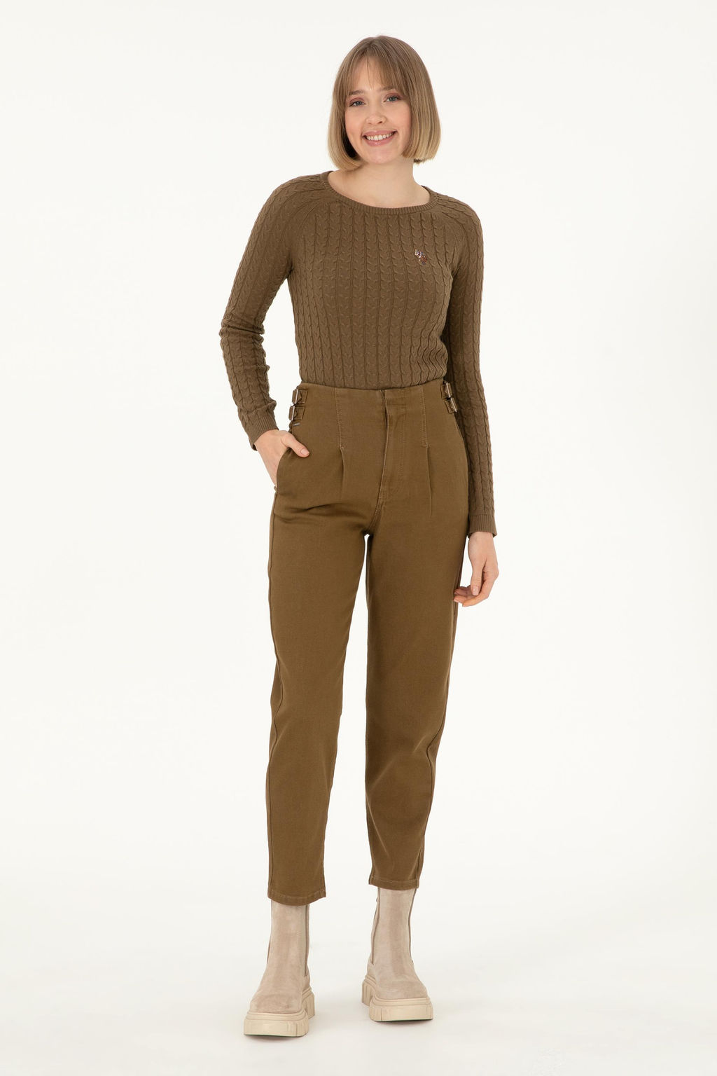 Женский базовый свитер цвета хаки с круглым вырезом Неожиданная скидка в корзине - U.s. polo assn фото 4