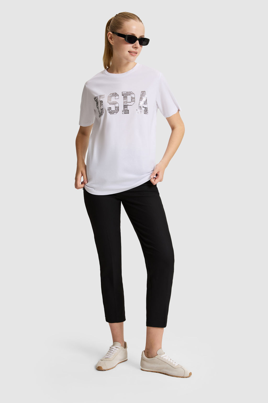 Kad_n Beyaz Bisiklet Yaka Basic Ti__rt - U.s. polo assn фото 5