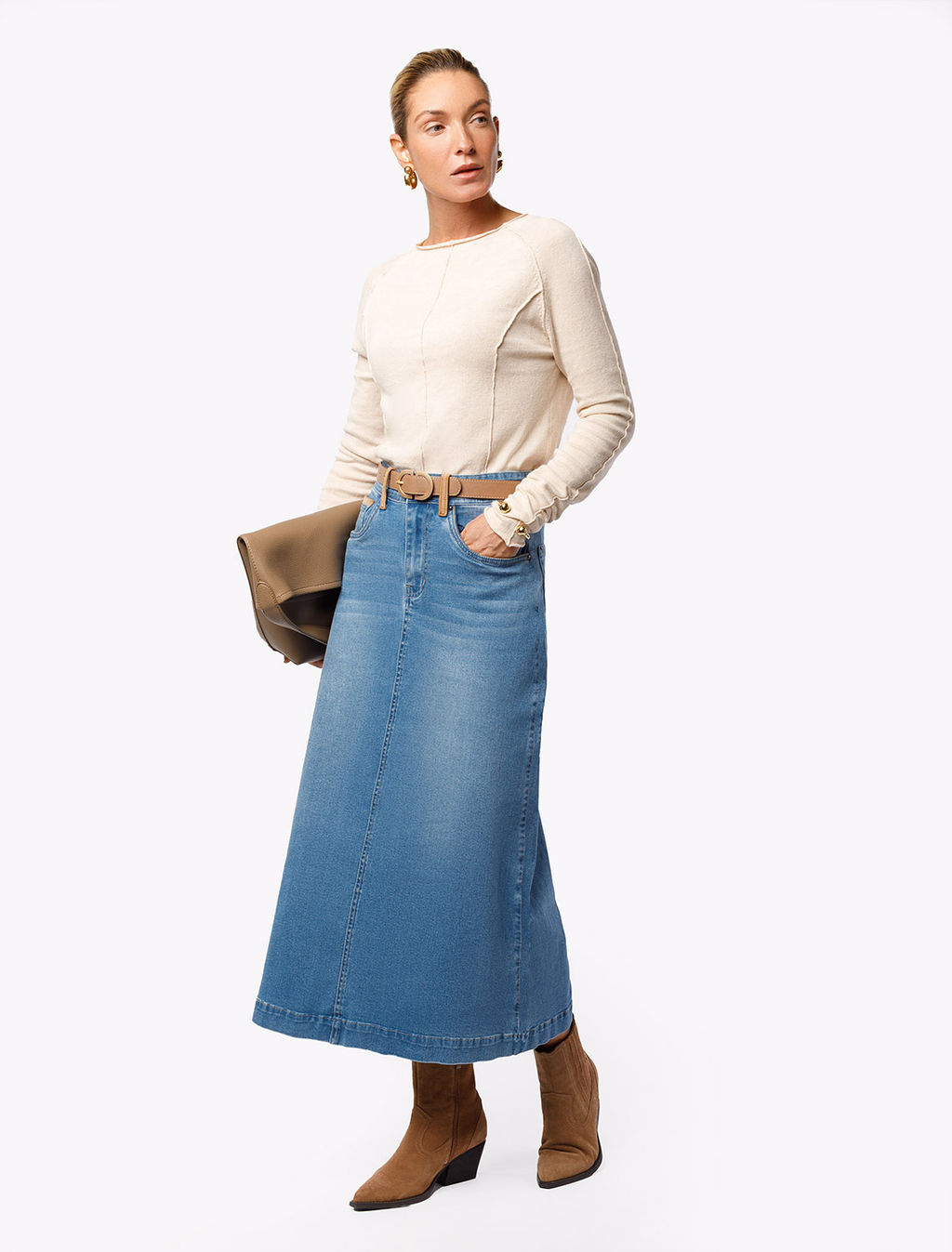 Юбка джинсовая Vilatte А-силуэта синяя фото 5