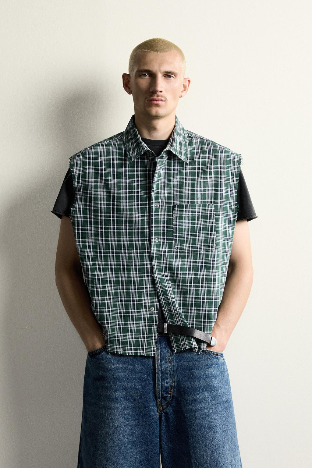 CAMISA TANK CROPPED FIT CUADROS / Verdes - Zara фото 2