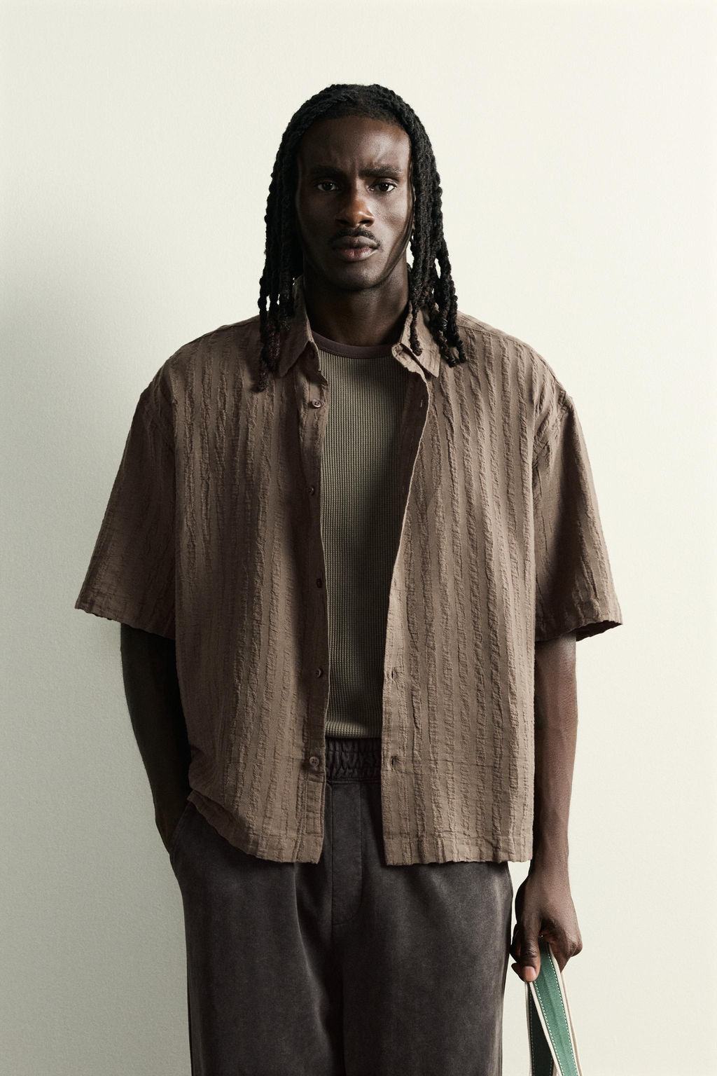 CAMISA BOXY FIT JACQUARD RAYAS / Marr?n - Zara фото 2