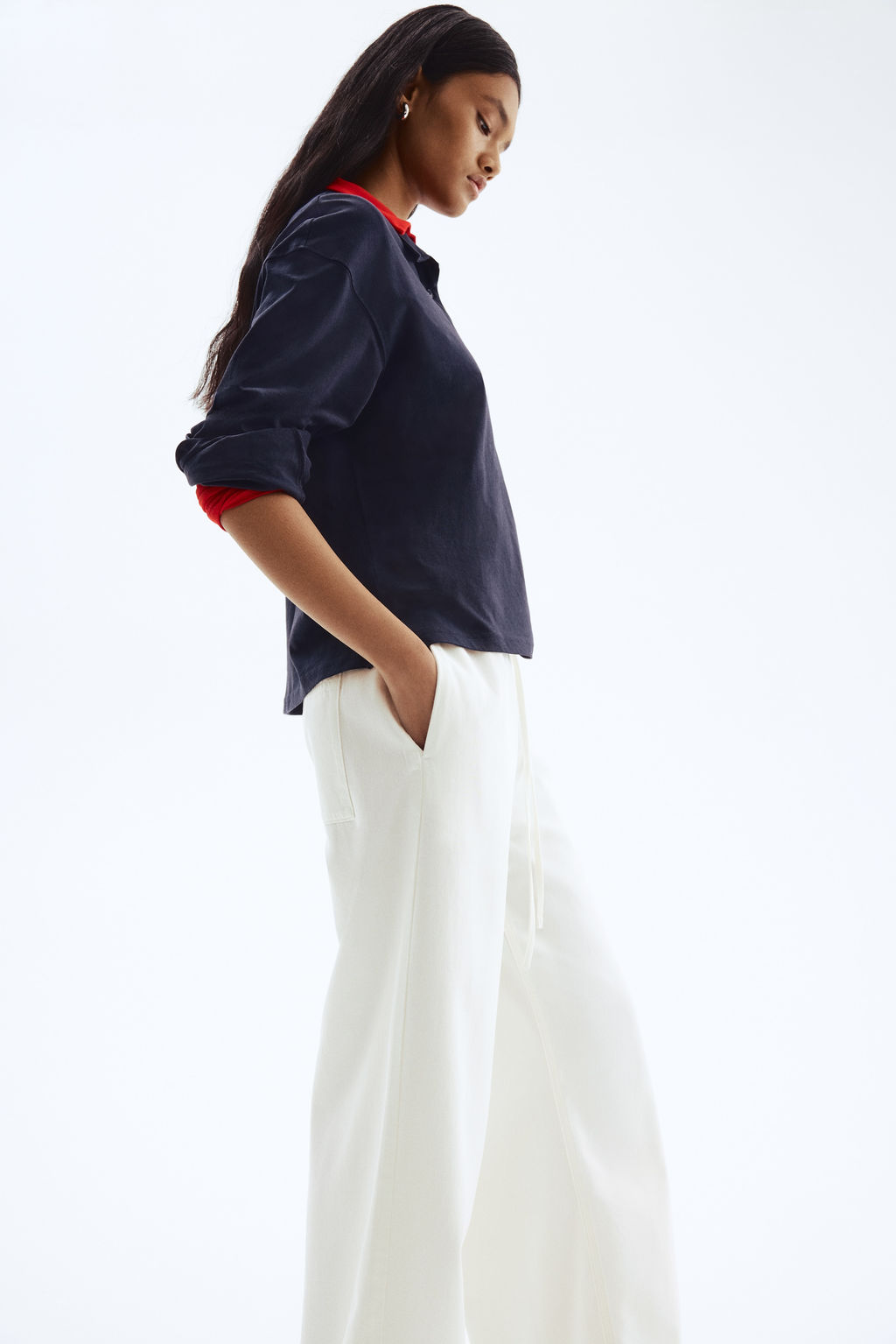 Pantal?n denim con cord?n de ajuste - H&m фото 8