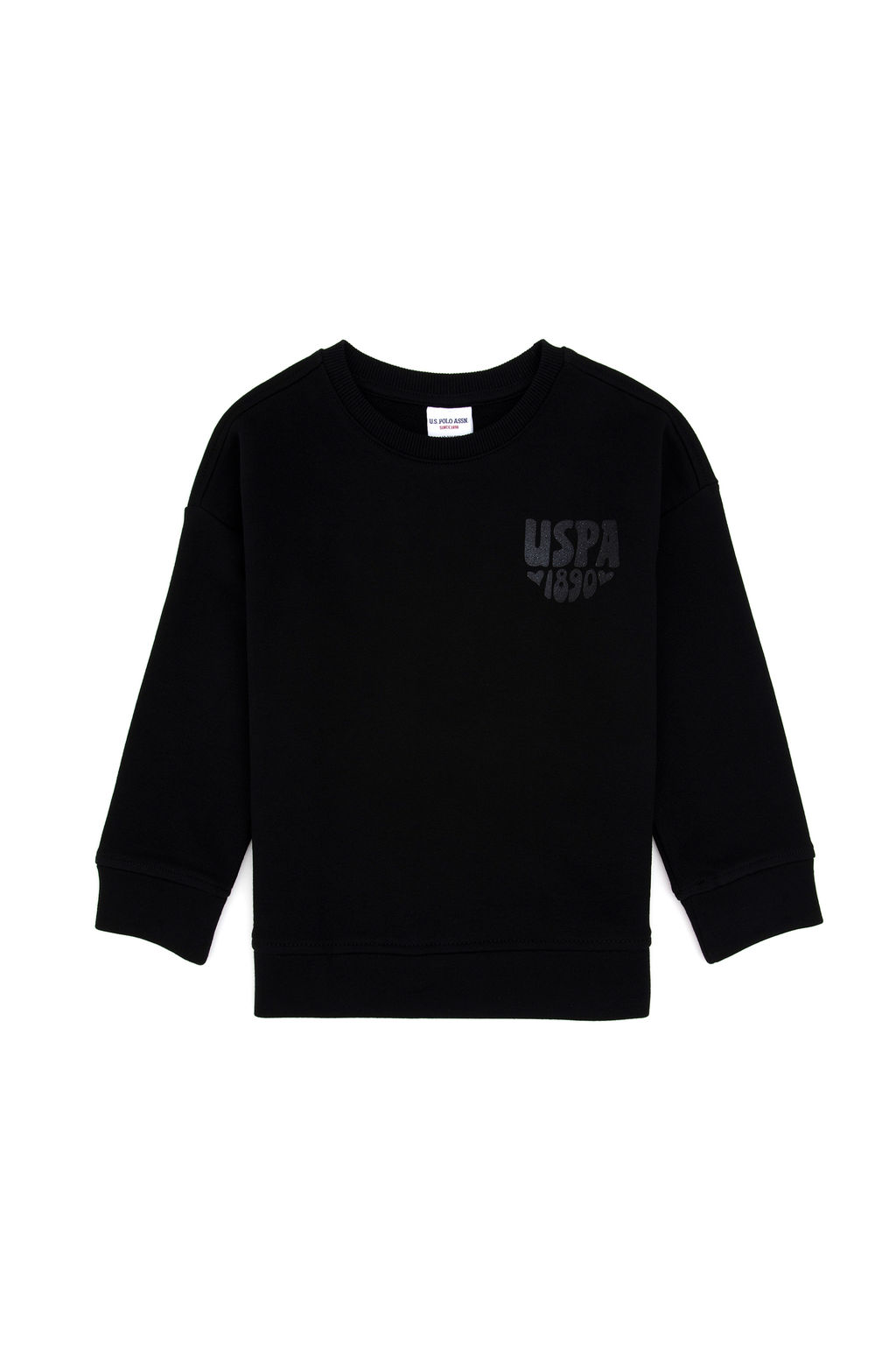 K_z _ocuk Siyah Simli Bask_ Detayl_ Bisiklet Yaka Basic Sweatshirt Sepette S_rpriz _ndirim - U.s. polo assn фото 10