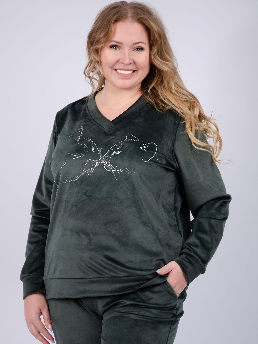 Костюм Велюр 5 тёмно-серый, велюр - Малина фото 27