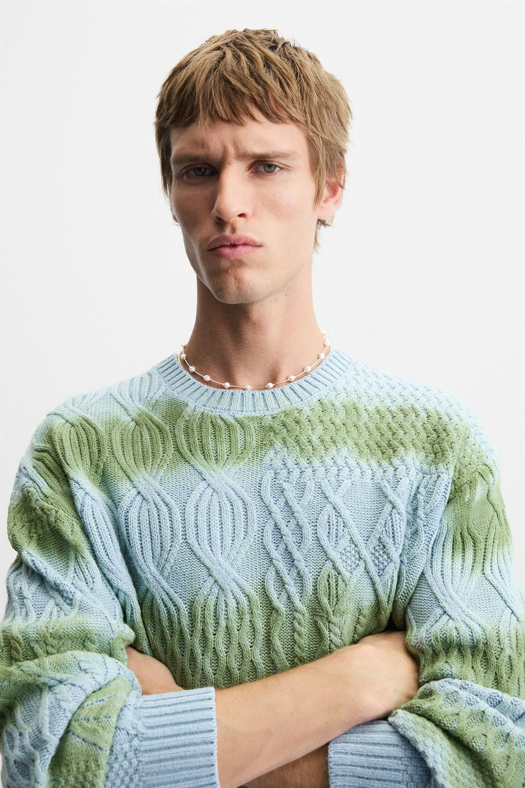SPRAY PRINT CABLE-KNIT SWEATER - Zara фото 5