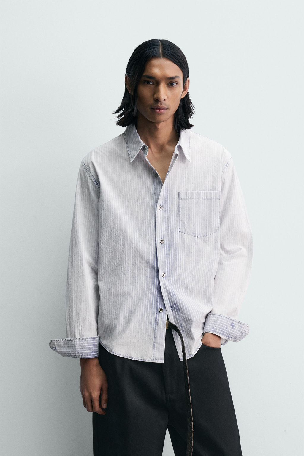 CAMISA RELAXED FIT LAVADA RAYAS / Azul - Zara фото 2