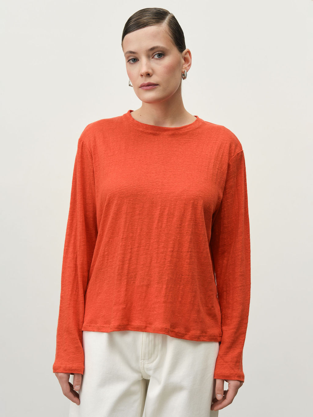Лонгслив из льна 2902 коралловый