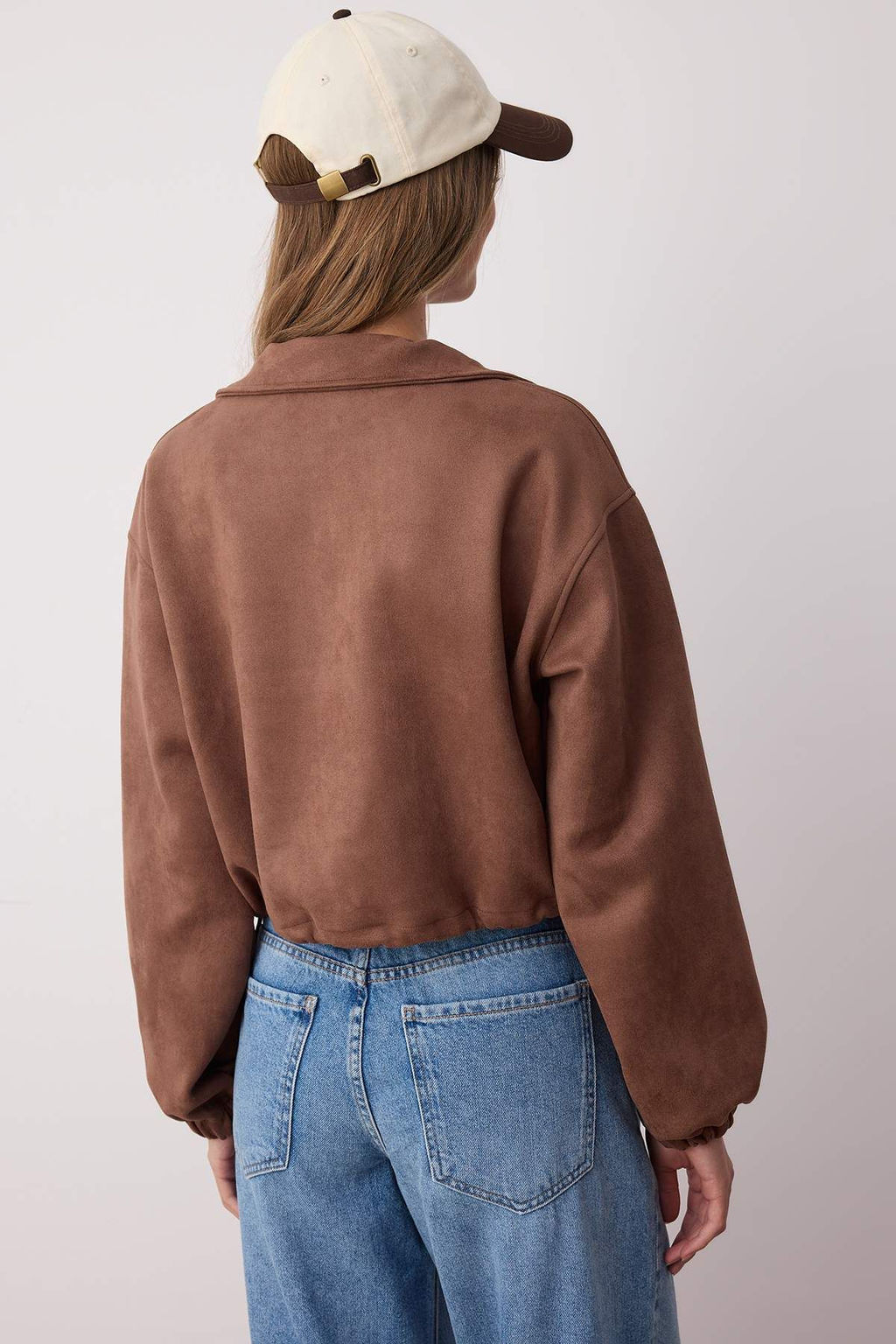 Koyu Kahverengi Duz Fermuarl? Astars?z Regular/Normal Kal?p Orme Suet Ceket TWOAW26CE00011 - Trendyolmilla фото 4