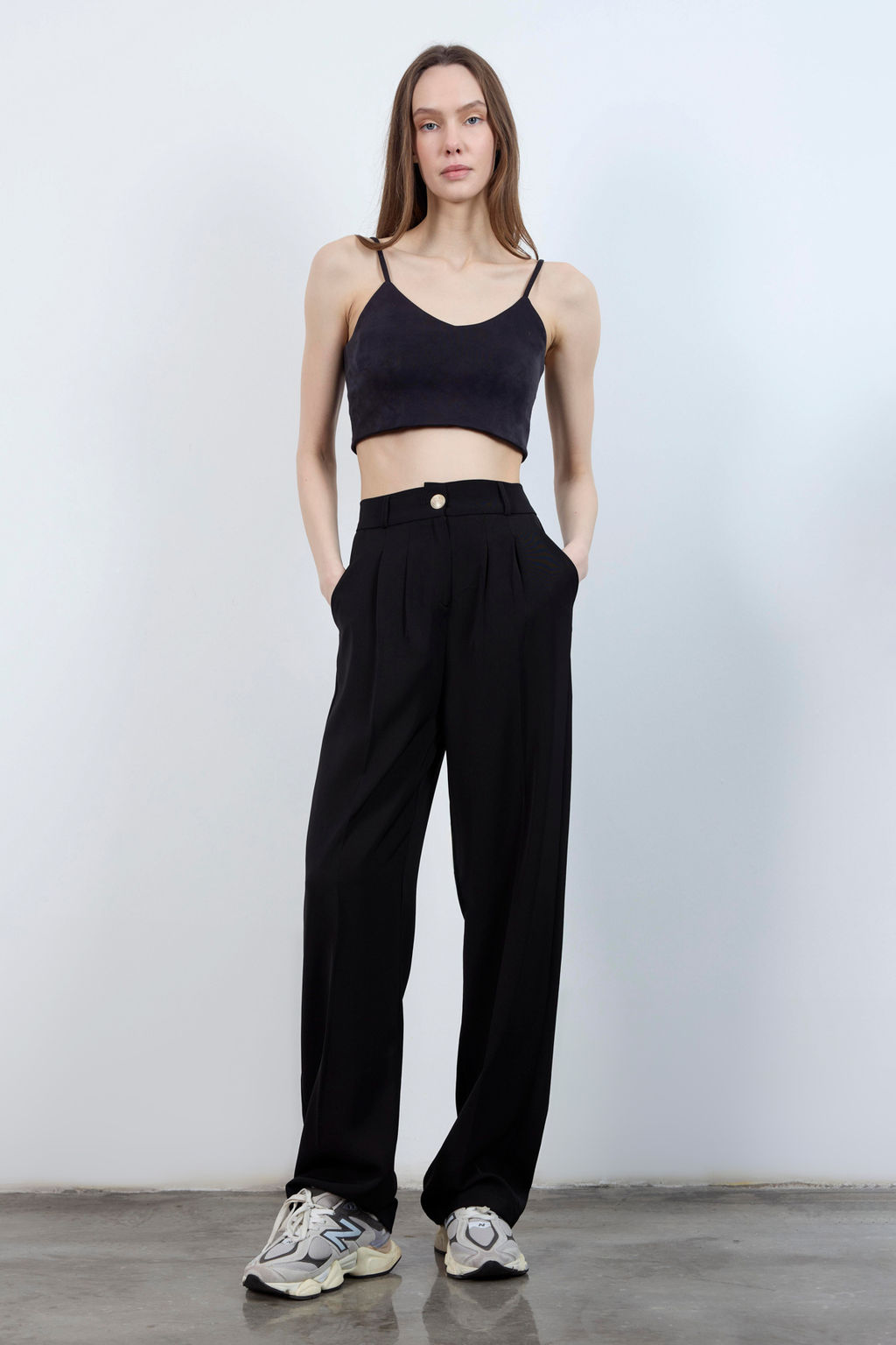 Koyu Kahverengi Yuksel Bel Genis Paca Dokuma Pantolon TWOAW26PL00161