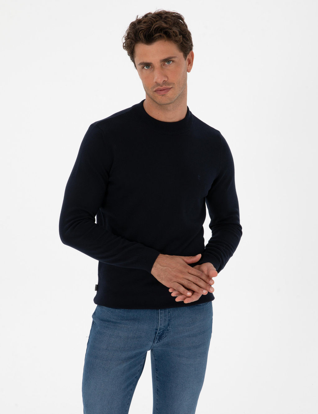 Lacivert Slim Fit _eyrek Yaka Basic Triko Kazak - Pierre cardin фото 3