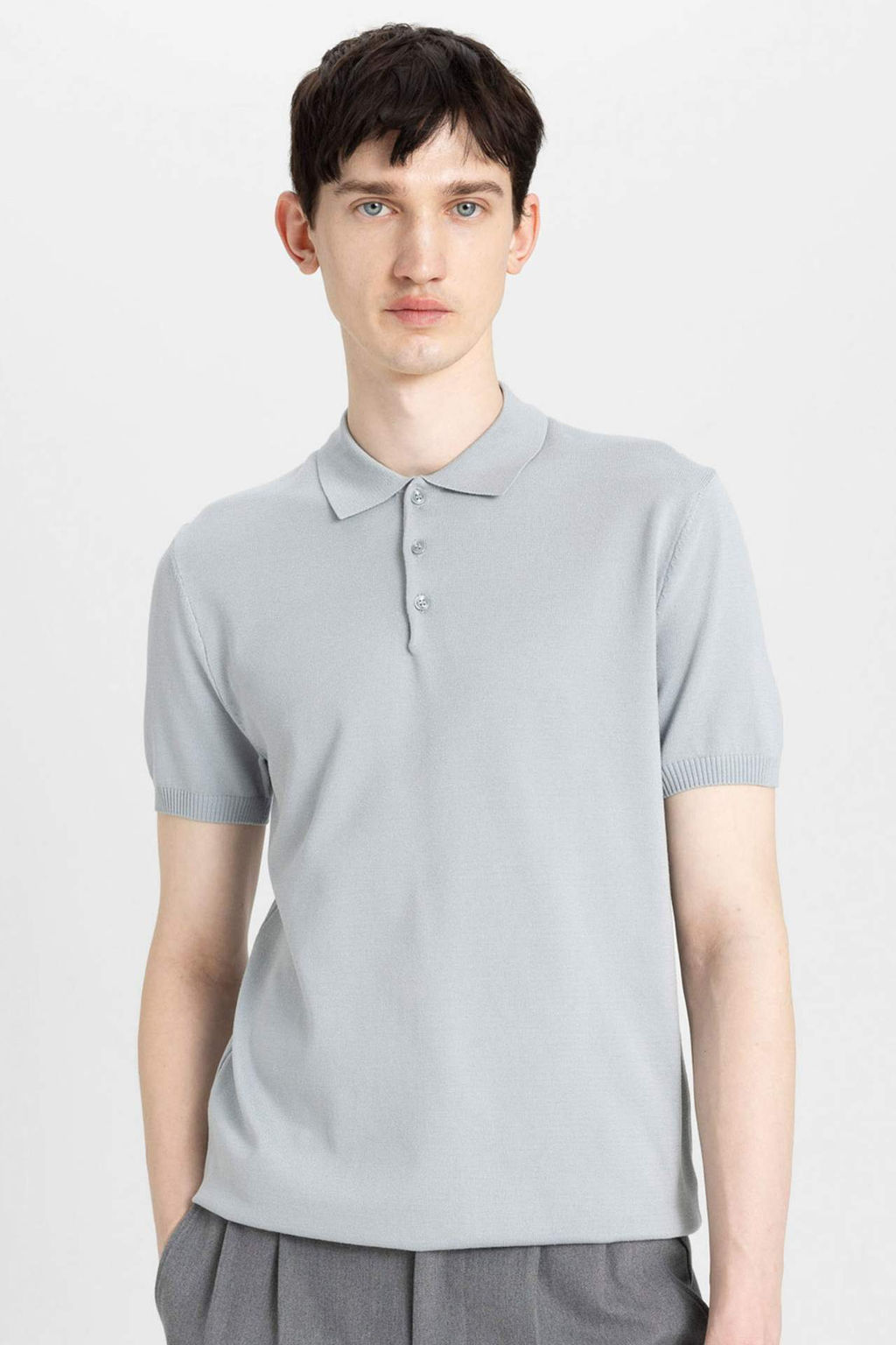 Slim Fit Dar Kesim K?sa Kollu Basic Duz Triko Polo Tisort - Defacto фото 3