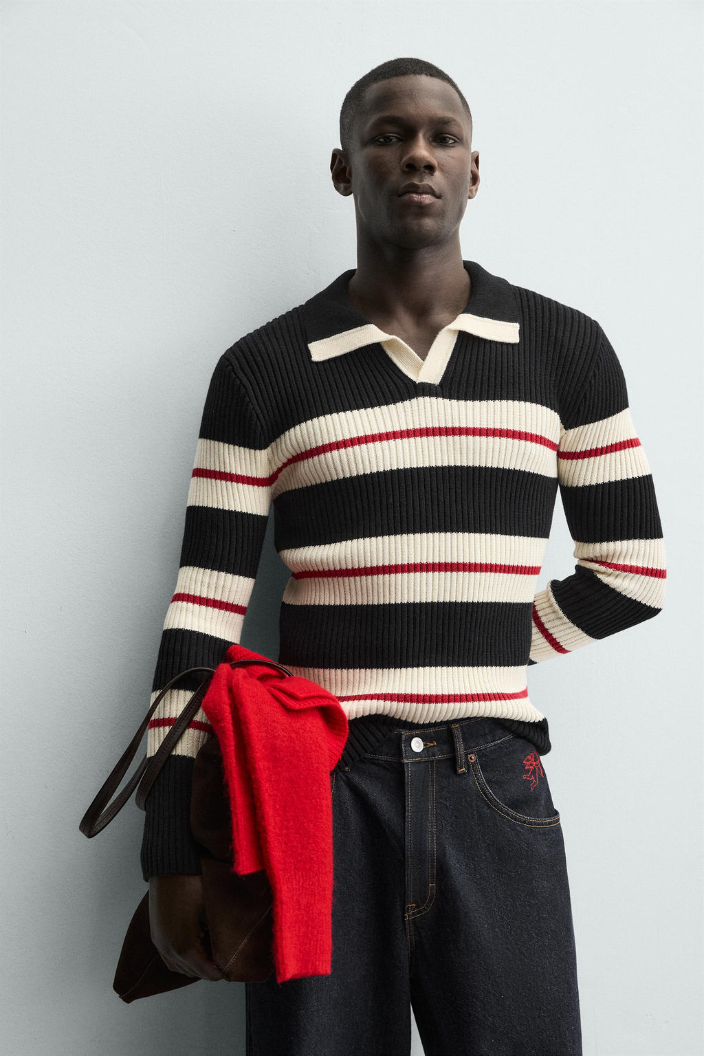 STRIPED JACQUARD KNIT POLO SHIRT - Zara фото 14