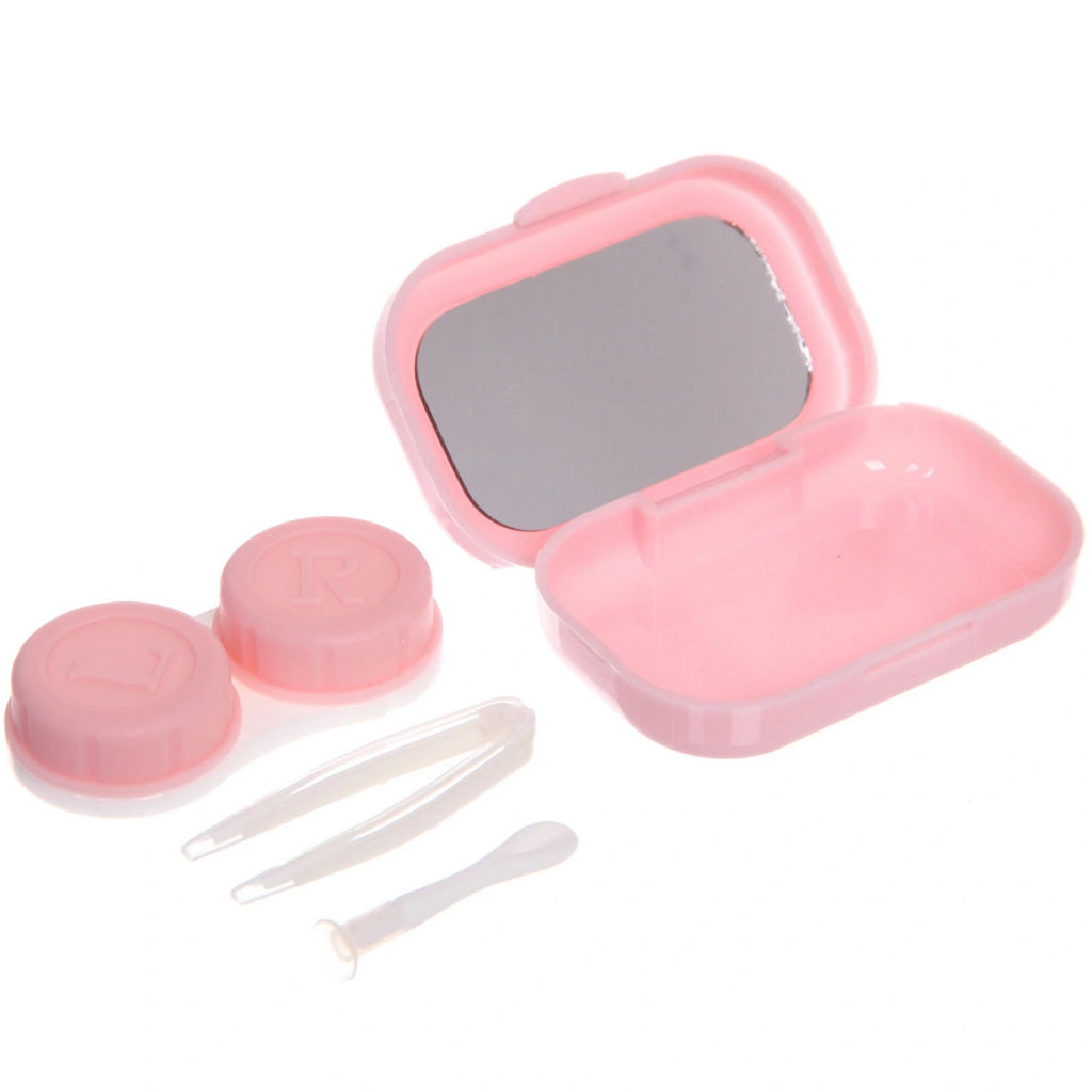 Цена за 6 шт. Набор для хранения контактных линз "МАРЦИПАН", мишка, с зеркалом, цвет как на фото, 6.5*5.5*2,5см, (пакет с подвесом)