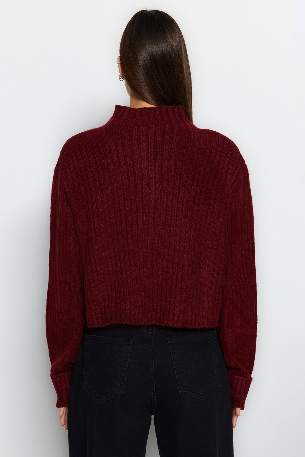 Bordo Crop Yumusak Dokulu Dik Yaka Triko H?rka TWOAW22HI0174