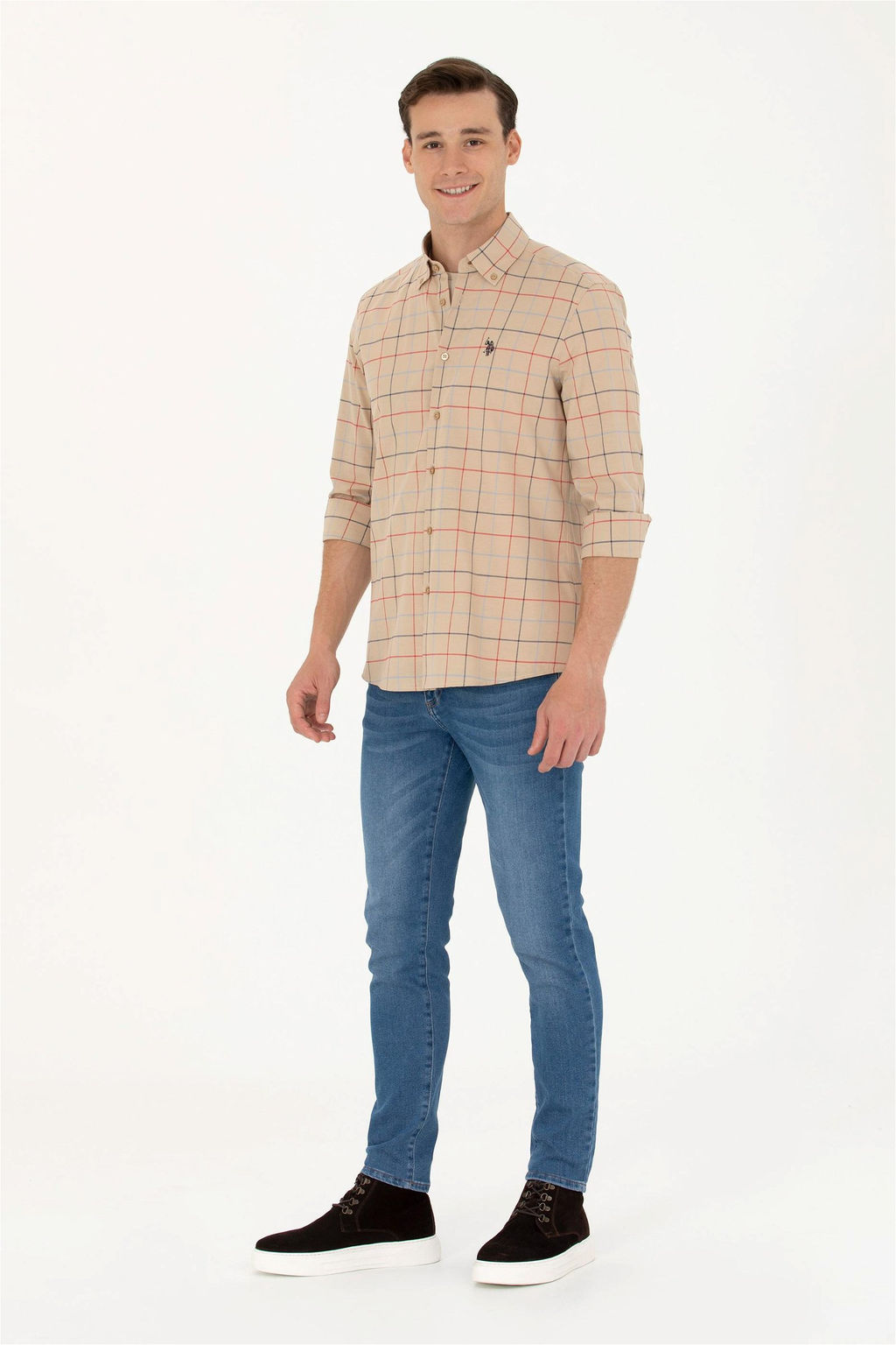 U. S. Polo Assn Мужская рубашка песочного цвета в клетку - U.s. polo assn фото 11