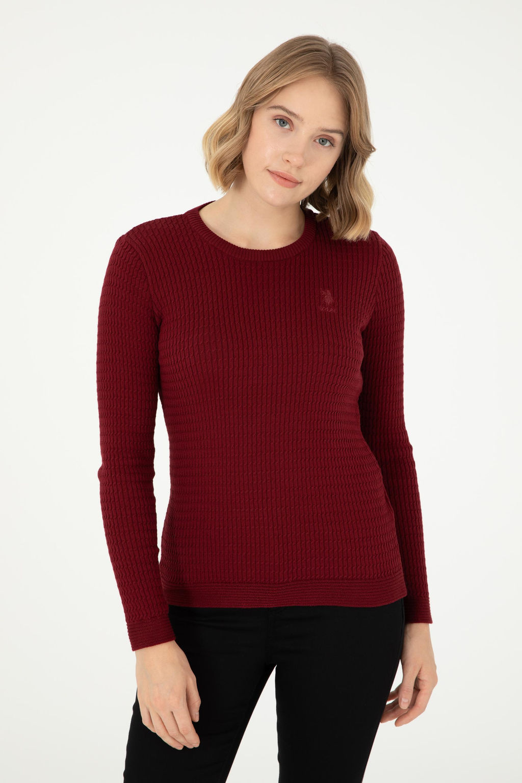 Женский бордово-красный базовый свитер - U.s. polo assn фото 3