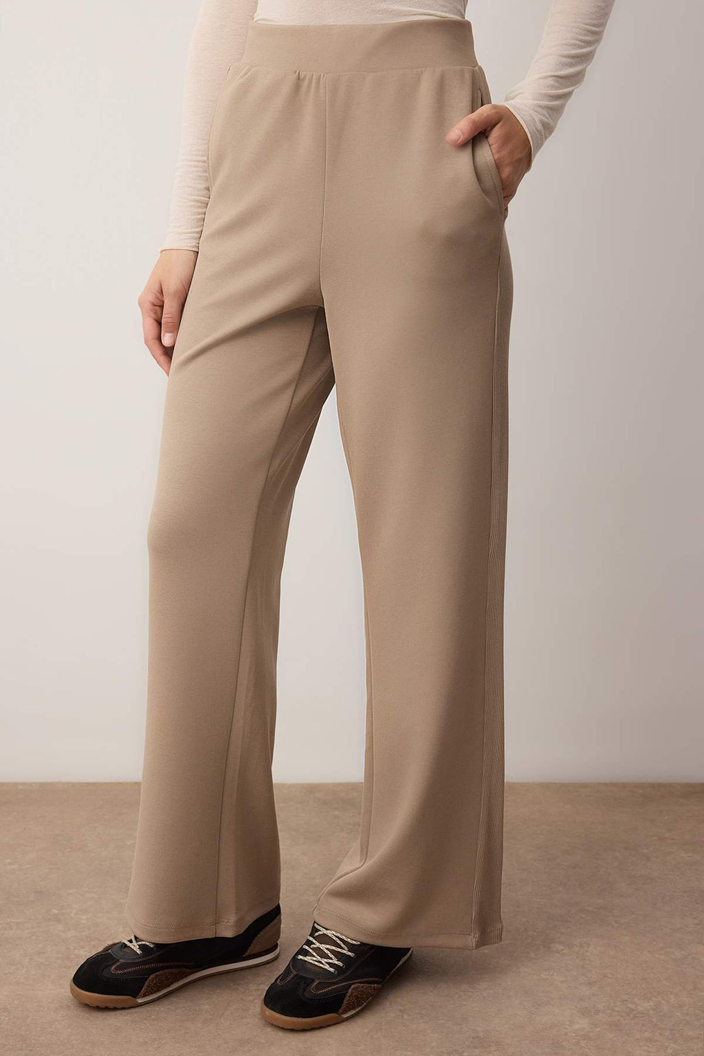 Vizon Kaskorse Detayl? Wide Leg Yumusak Kumasl? Esnek Orme Pantolon TWOAW26PL00113 - Trendyolmilla фото 3