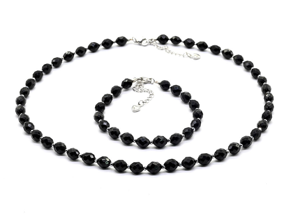 Бусы и браслет из турмалина шерл граненые 6*8мм, 44см, 19см Радуга камня