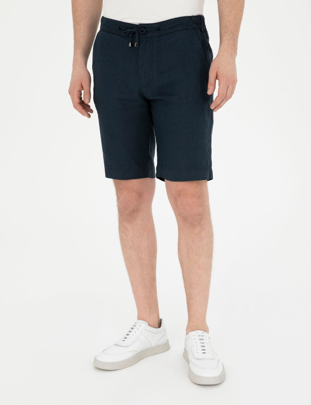Lacivert Slim Fit %100 Keten Beli Lastikli Ba_c_kl_ Dokuma _ort