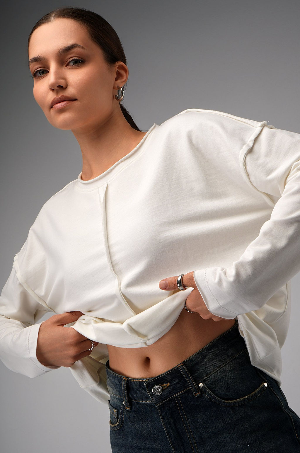 Женский лонгслив оверсайз из футера двухнитки Happyfox  фото 13