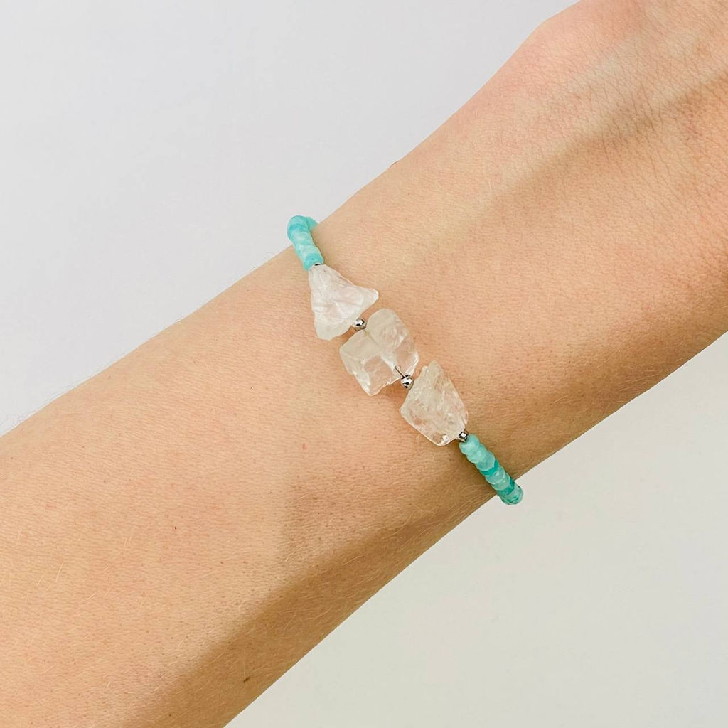 Браслет из Амазонита и Горного Хрусталя 18 см +