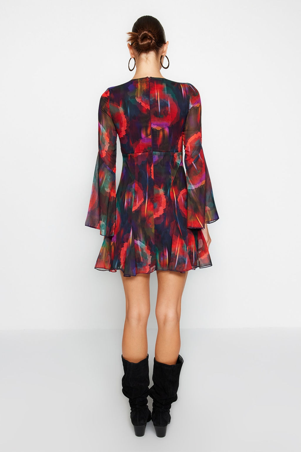 Trendyolmilla Cok Renkli A-Kesim Astarl? Sifon S?k Abiye Elbise TPRAW24EL00050 фото 7