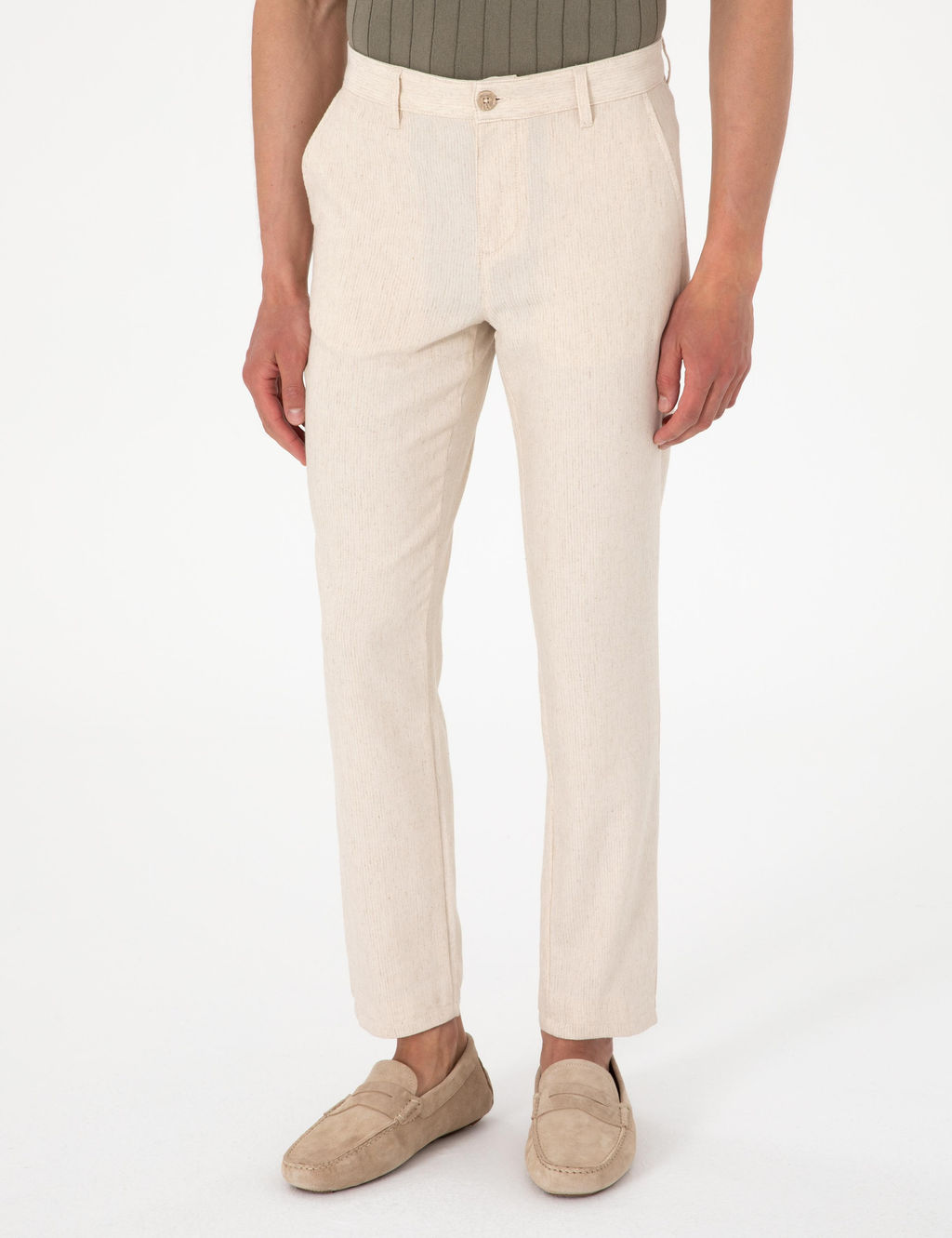 Bej Slim Fit Keten Kar___ml_ _izgili Kanvas Pantolon - Pierre cardin фото 2