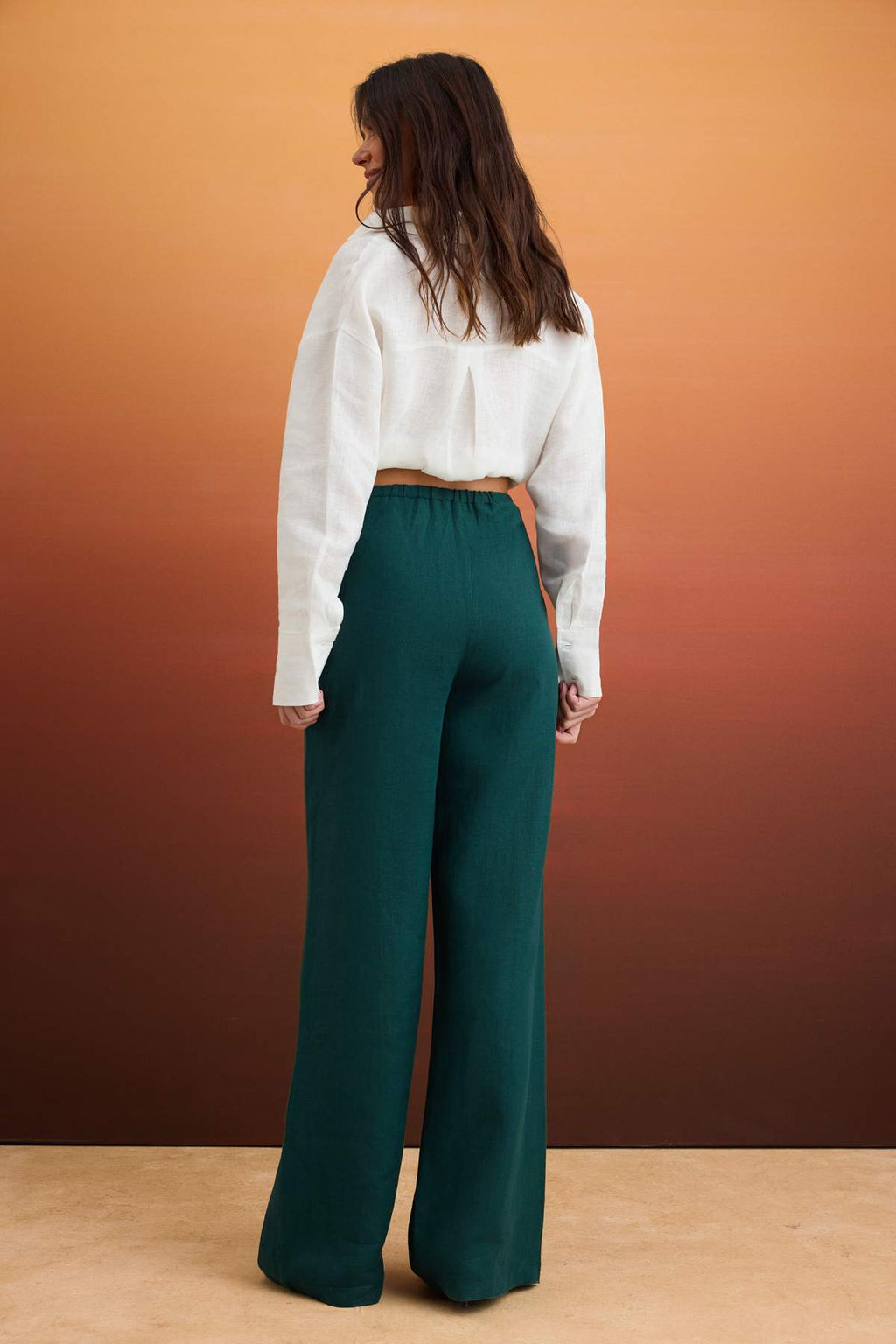 Petrol %100 Keten Beli Lastikli Normal Bel Wide Leg Pantolon TWOSS26PL00048 - Trendyolmilla фото 4