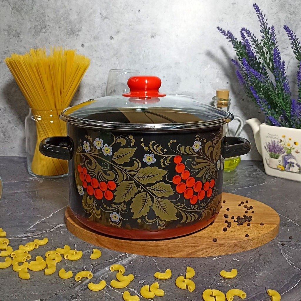 Кастрюля 5,5 л цил. Рябина 7RD221S черн - Стальэмаль фото 2