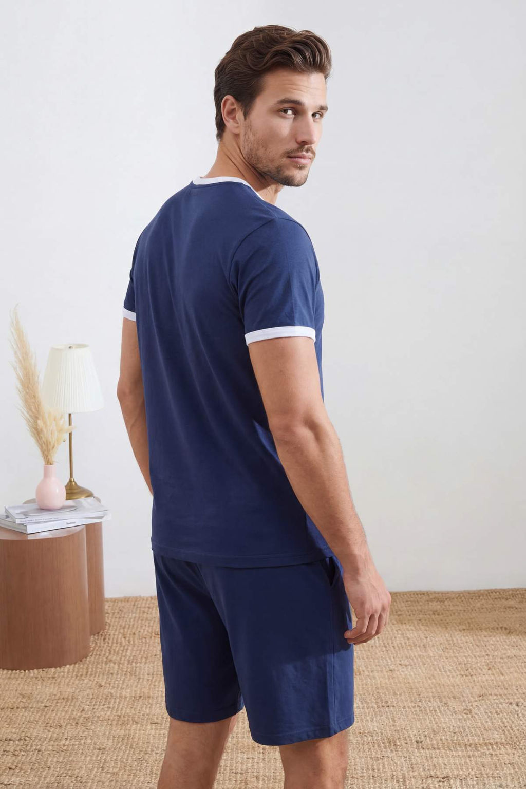 Indigo Regular Fit Yaka Ve Kol Kontrast Detayl? Pamuklu Pijama Tak?m? TMNSS26PT00016