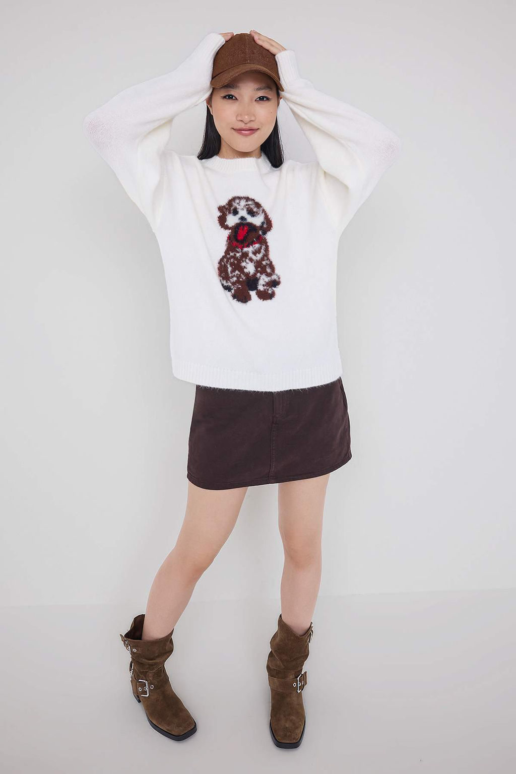 Teen Ekru*001 Kedi Nak?sl? Bisiklet Yaka Triko Kazak TWOAW26KZ00230 - Trendyolmilla фото 6