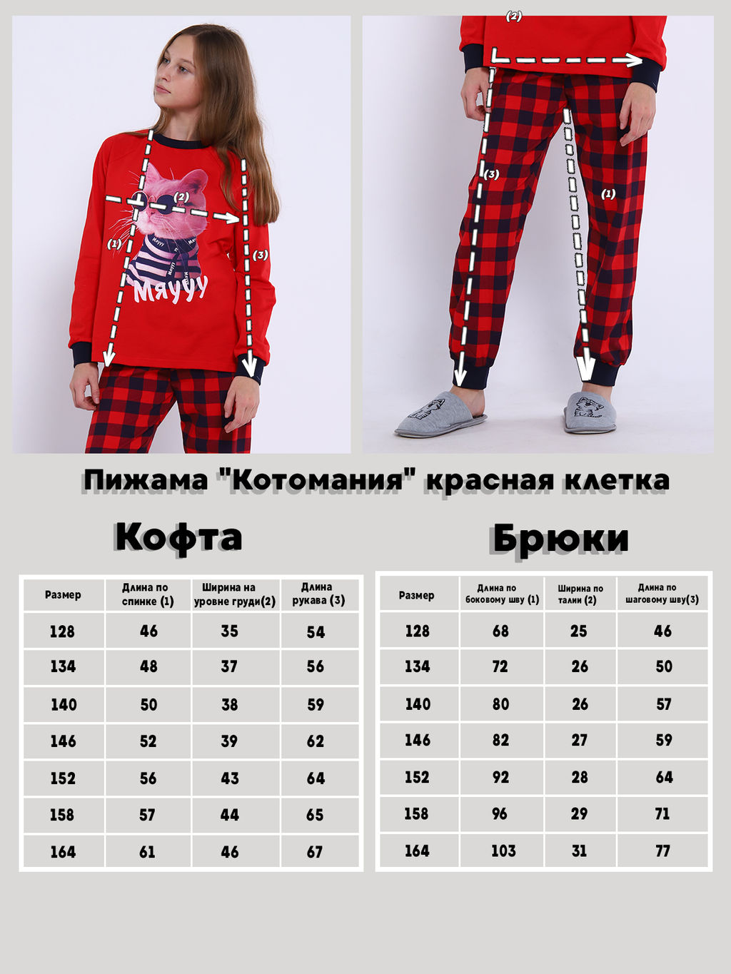 Пижама Котомания красная клетка - Ладошки фото 19