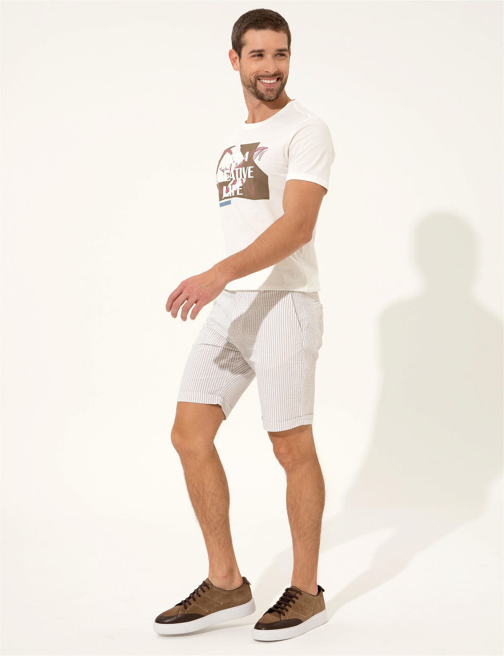 Bej Slim Fit _izgili Bermuda _ort - Pierre cardin фото 3
