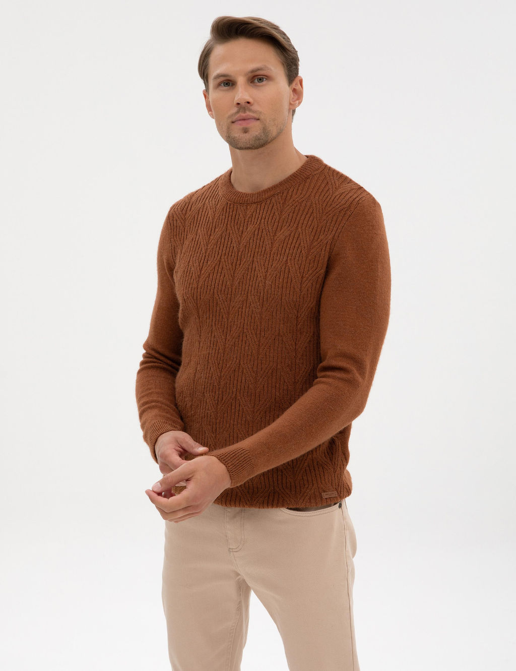 Kahverengi Regular Fit Bisiklet Yaka Triko Kazak - Pierre cardin фото 3