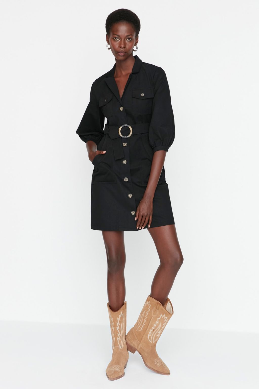 Siyah Baglama Detayl? Dokuma Elbise TWOAW20EL1156