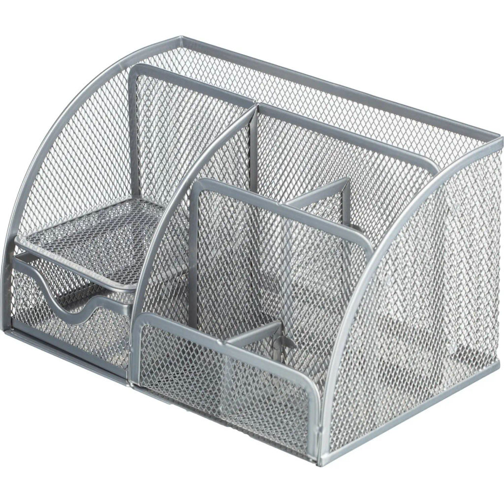 Подставка-органайзер 7отд 125x220x140мм с выдв.ячейкой металл сетка серебр - Attache фото 2